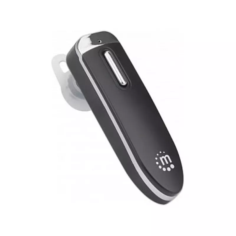 Manhattan Headset Bluetooth de ouvido único, microfone omnidirecional, controlos integrados, preto, 10 horas de utilização, alcance 10 m, cabo de carregamento USB-A incluído, Bluetooth v4.0, 3 anos de garantia