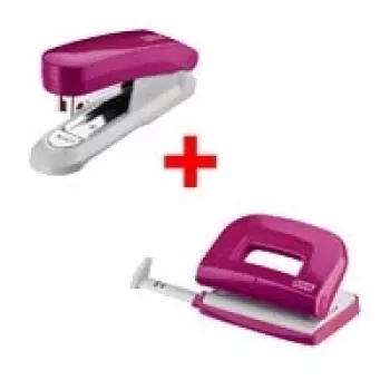 Conjunto de perfurador e agrafador NOVUS E210 perfurador e E15 agrafador, rosa