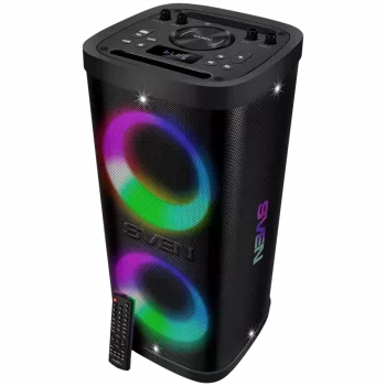 Altifalante portátil SVEN PS-950, preto, potência de saída 2x80W (RMS), TWS, Bluetooth, IPx4, FM, USB, microSD, ecrã LED, bateria de lítio