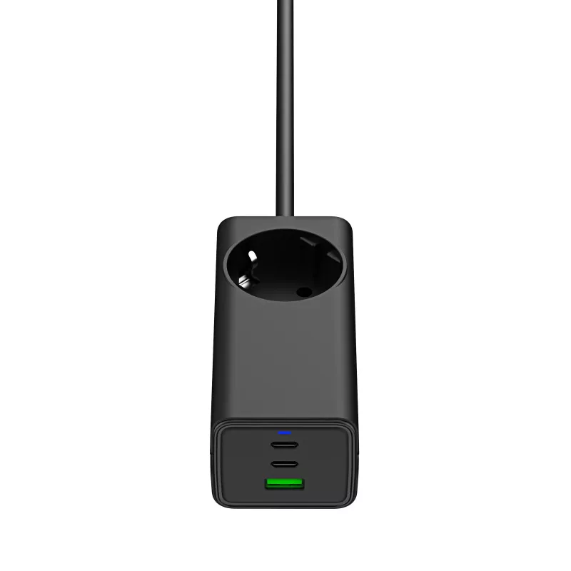 Carregador USB GaN Akyga AK-CH-21 65 W, 2 x USB-C + USB-A, com tomada, 1,5 m, preto