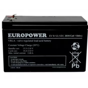Bateria selada de chumbo-ácido europower EV 12-9 — 12 V 9 Ah para UPS e energia de emergência