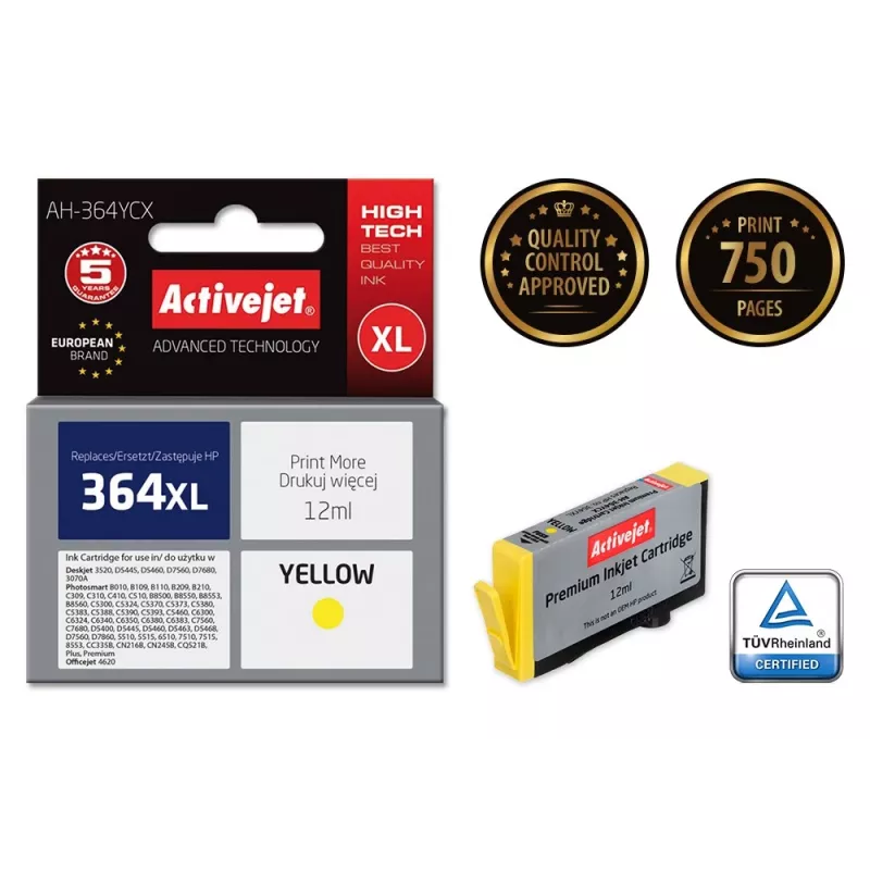 Tinteiro Activejet AH-364YCX (substituto para HP 364XL CB325EE; Premium; 12 ml; amarelo)