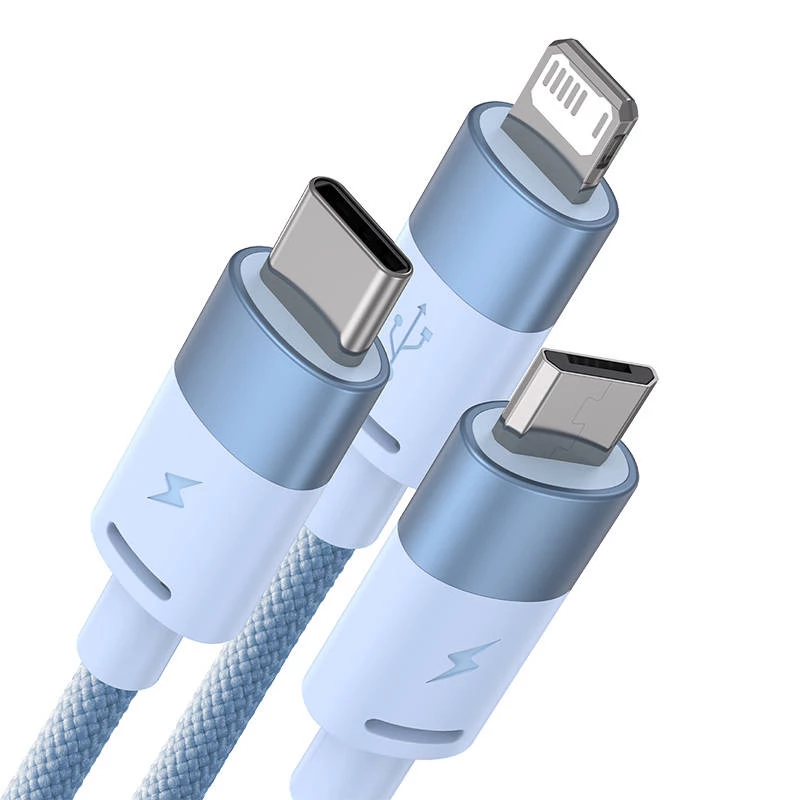 Cabo USB 3em1 Baseus StarSpeed Series, USB-C + Micro + Lightning 3,5A, 1,2m (Azul)