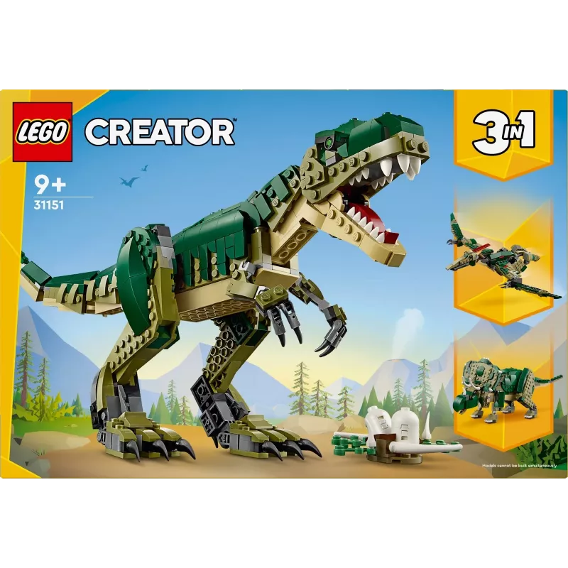 Brinquedo de construção LEGO Creator 3-em-1 T.Rex Conjunto de construção, 626 peças, 150 mm de altura, idade 9+