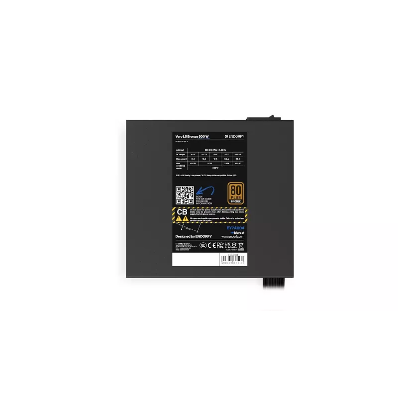 Fonte de alimentação ENDORFY Vero L5 500 W ATX, 80 PLUS Bronze, 24 pinos, ventoinha de 120 mm, não modular