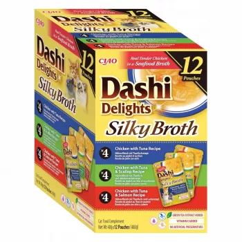 Comida húmida para gatos INABA Dashi Delights Silky Broth mistura de frango, 12×40 g saquetas, alimento completo para gatos adultos
