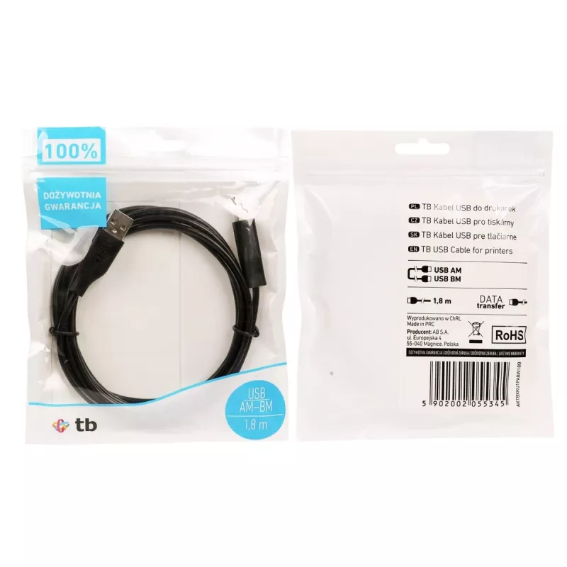 Cabo TB USB AM-BM 1.8 preto (AKTBXKU1PABW18B)
