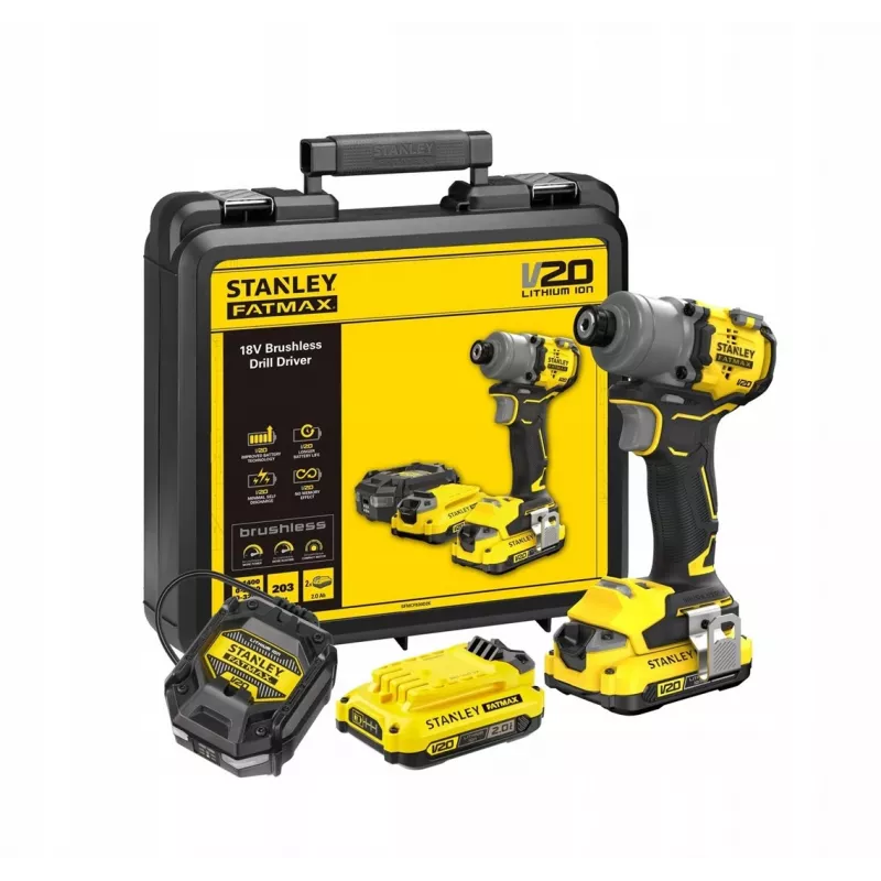 Stanley SFMCF830D2K-QW aparafusadora de impacto sem escovas, 2×2,0 Ah, 3200 rpm, preto/amarelo