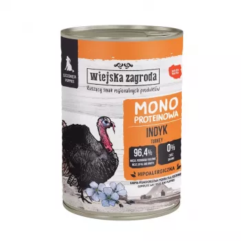 Comida húmida para cães wiejskazagroda Puppies Monoproteína Peru 400 g, sem glúten, Junior, alimento completo