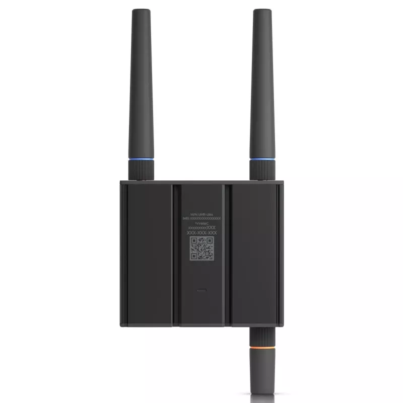 Router de rede móvel Ubiquiti UMR-Ultra — 4G LTE, NanoSIM, Wi-Fi 2,4 GHz (802.11g), 2x RJ-45, 3 antenas SMA externas, 5–30 V DC