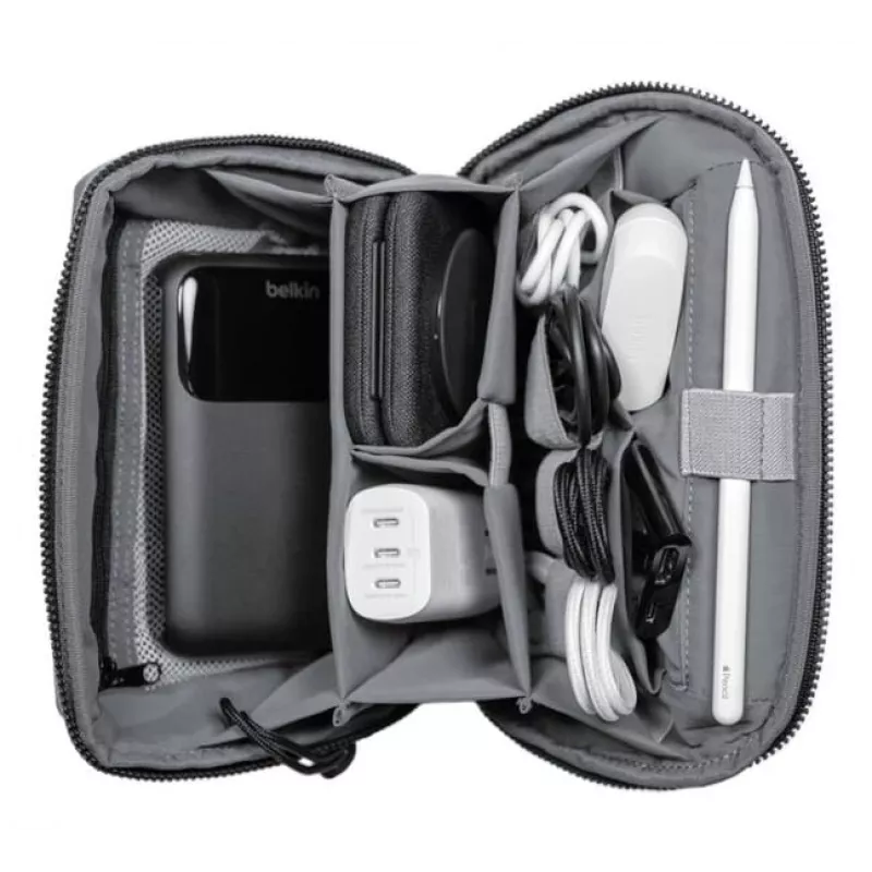 Organizador de viagem Belkin MMA013HQBK design compacto material resistente, bolsa de transporte para cabos e acessórios