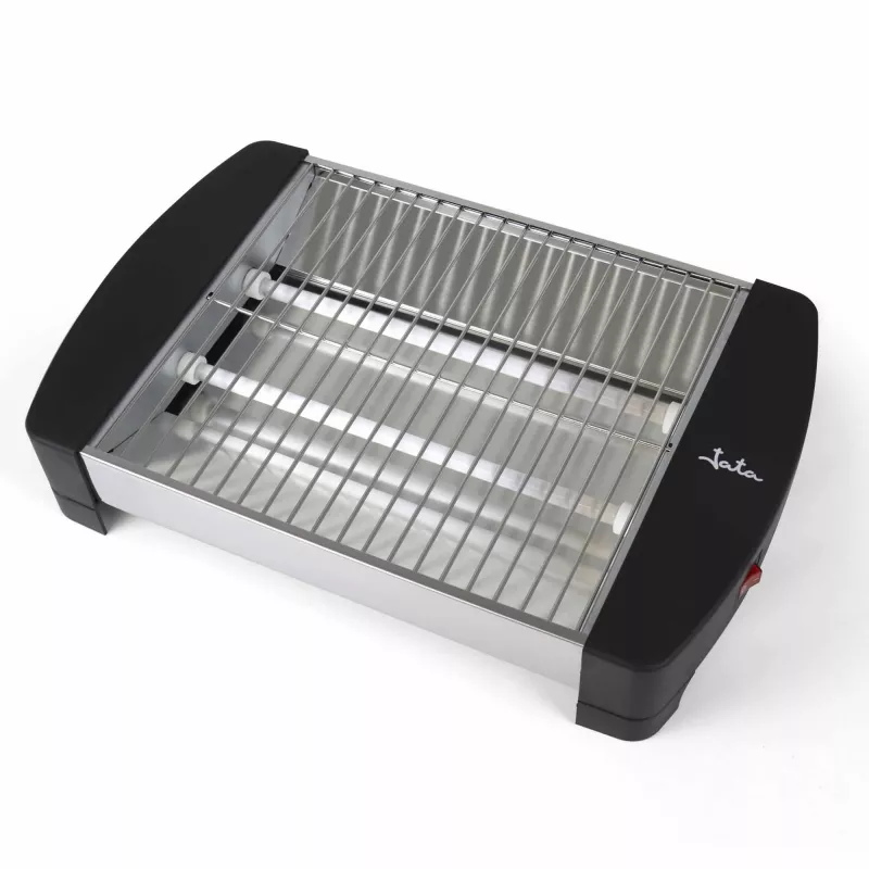 Jata JETT1587 torradeira, 400 W, 2 barras de quartzo, tabuleiro de migalhas amovível, aço inoxidável, preta