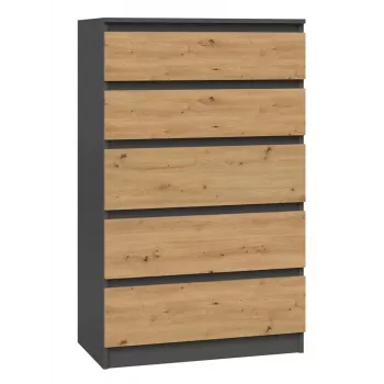 Cómoda Topeshop M5 ANTRACYT/ARTISAN 5 gavetas, carvalho antracite, 700×1095×400 mm