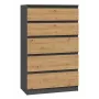 Cómoda Topeshop M5 ANTRACYT/ARTISAN 5 gavetas, carvalho antracite, 700×1095×400 mm