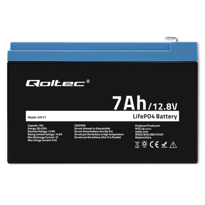 Bateria LiFePO4 12,8V 7Ah, 89,6Wh, BMS