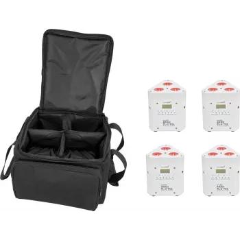 Conjunto de iluminação EUROLITE 4x AKKU TL-3 TCL branco com bolsa macia, painéis TCL a bateria