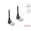 Cabo de rede DeLOCK RJ45 Cat.6A S/FTP fino 90° para cima 0,5 m preto