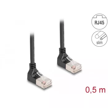 Cabo de rede DeLOCK RJ45 Cat.6A S/FTP fino 90° para cima 0,5 m preto