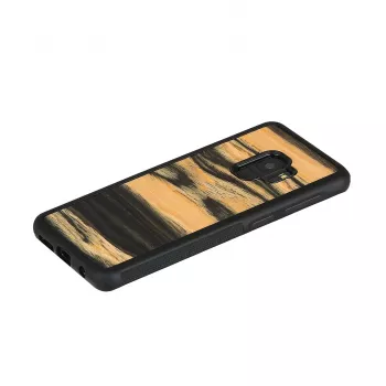 Capa para smartphone em madeira para Samsung Galaxy S9, ébano branco/acabamento preto