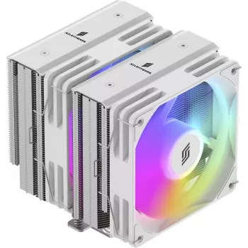 Dissipador de CPU Silentware Titan RGB White, dissipador de ar de torre dupla, 265 W TDP, 2× ventoinhas PWM ARGB de 120 mm