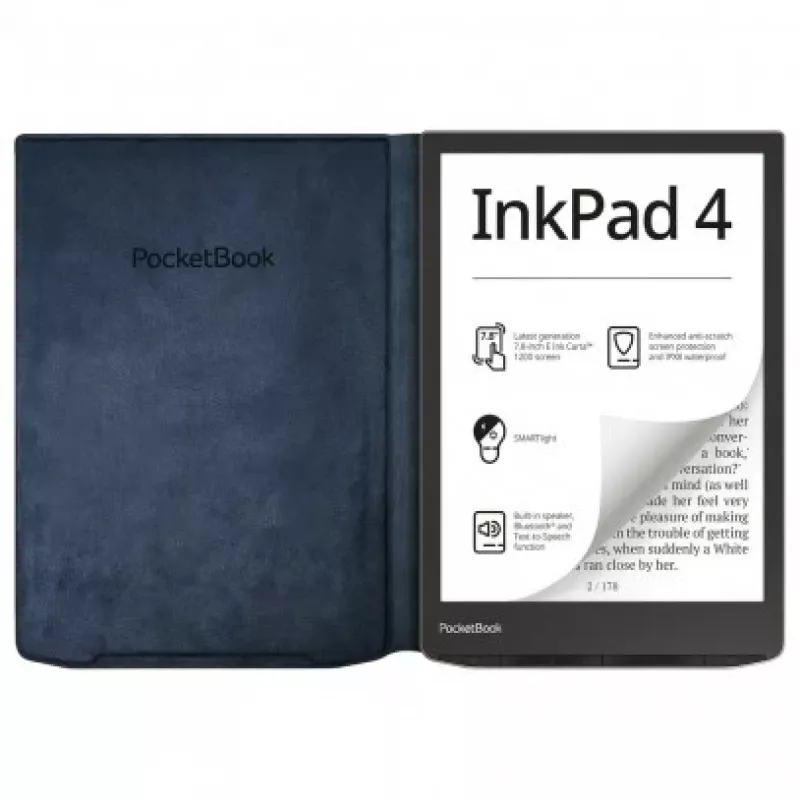 Capa PocketBook Charge HN-QI-PU-743G-NB-WW para InkPad 4 / Color 2 / Color 3 de 7,8 polegadas, azul noite