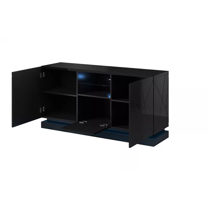 Cómoda QIU 2D1K 150x41.5x75 preto brilhante/preto brilhante