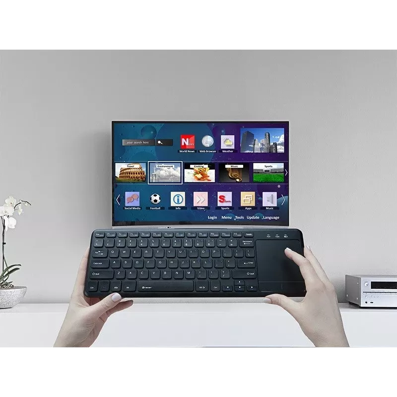 Teclado sem fios RF TRACER TRAKLA46367 — tamanho completo, membrana, touchpad, 2,4 GHz, preto