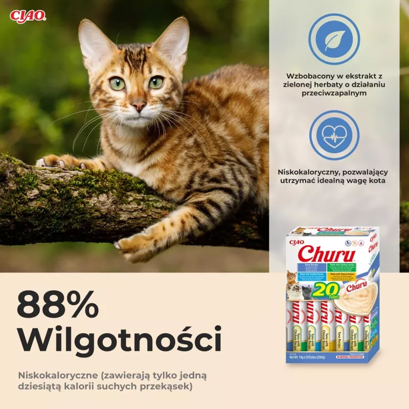 Snacks húmidos para gatos INABA Churu caixa sortida — atum, 20 x 14 g saquetas, pasta, humidade 88 %, proteína 8,5 %
