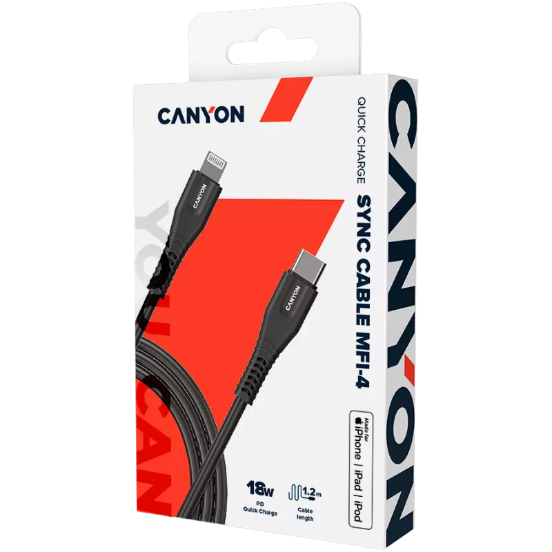 Cabo CANYON MFI-4 Type-C para Lightning 1,2m preto