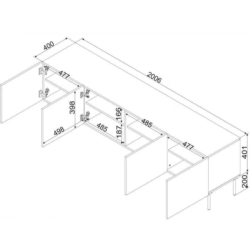 Móvel RTV 4D PALAZZO BIS 201x40x60 branco mate
