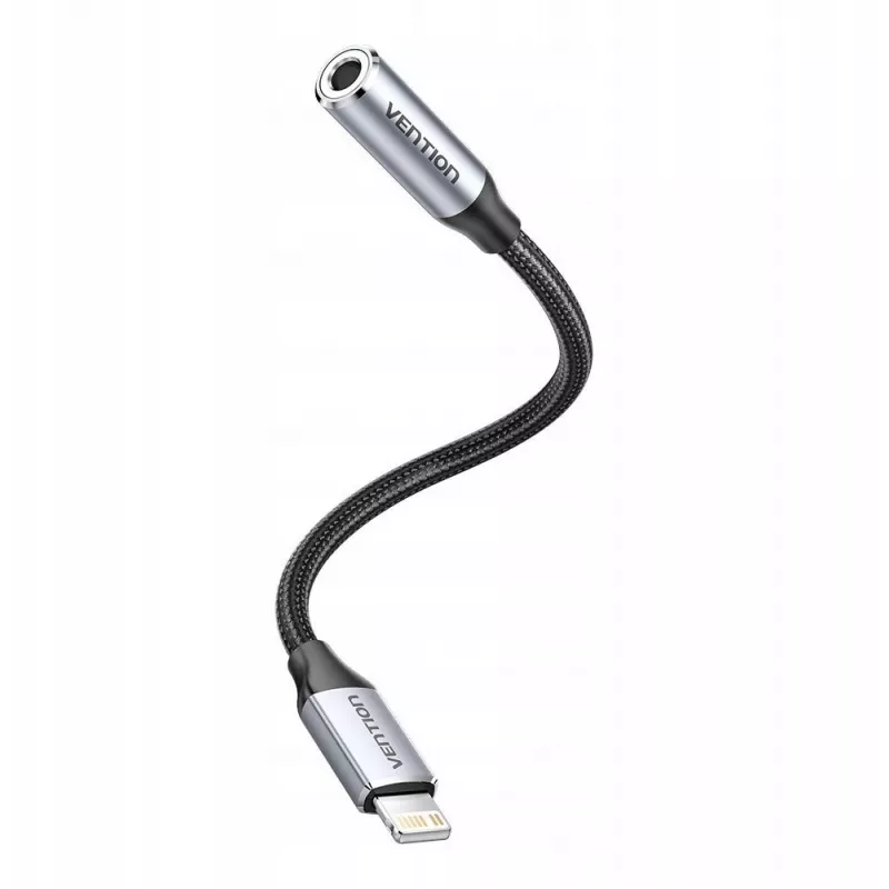 Adaptador de áudio Vention Lightning para 3,5 mm BMBHA, adaptador com fios Lightning para 3,5 mm com cabo de 0,1 m, cinzento