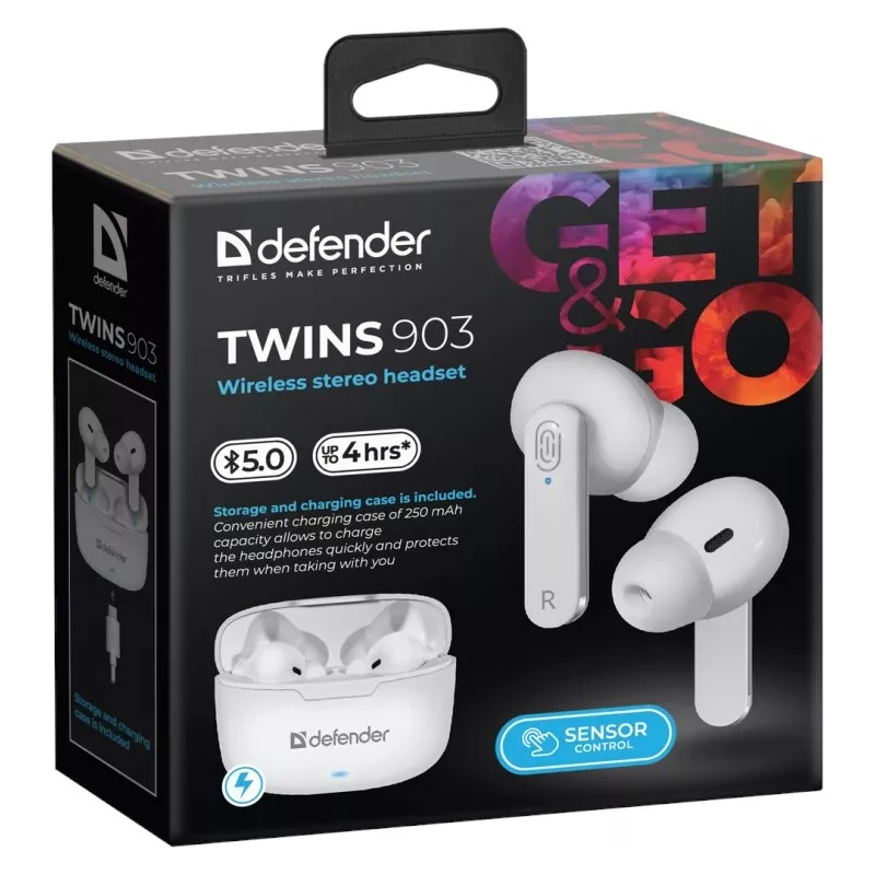 Auriculares Bluetooth Defender TWINS 903, brancos
