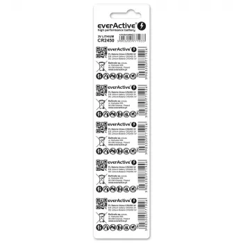 Pilha de lítio tipo botão everActive CR2450, 3 V, 5 mm de altura — pack de 5