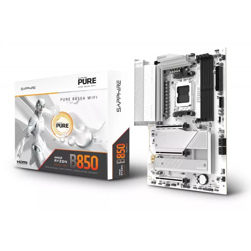 Placa principal Sapphire PURE B850A WIFI7, AMD B850, Socket AM5, ATX, DDR5