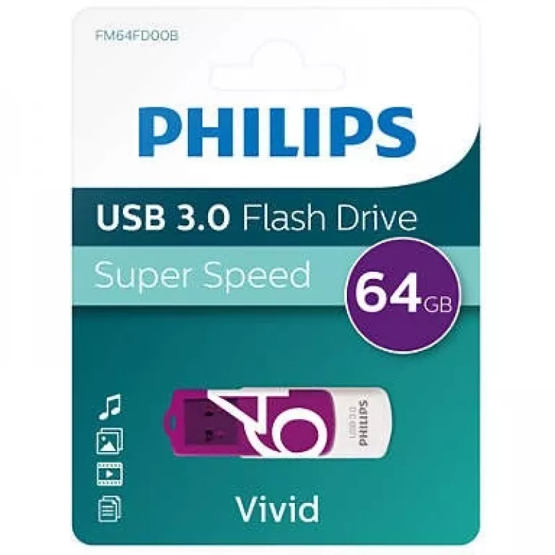 Pen USB Philips FM64FD00B 64 GB USB Type-A 3.2 Gen 1 (3.1 Gen 1) Roxo, Branco