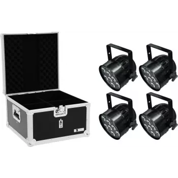 Projetor LED PAR EUROLITE PAR-56 HCL Short 4x com mala EPS, configuração de 4 lâmpadas PAR-56 HCL