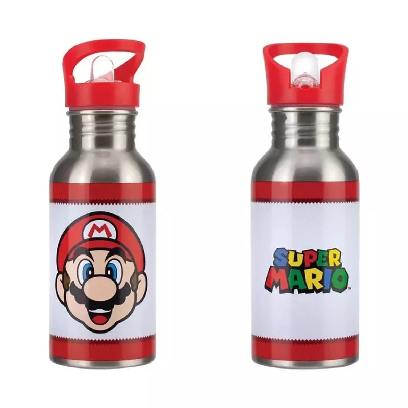 Garrafa de água metálica Paladone Super Mario com palhinha
