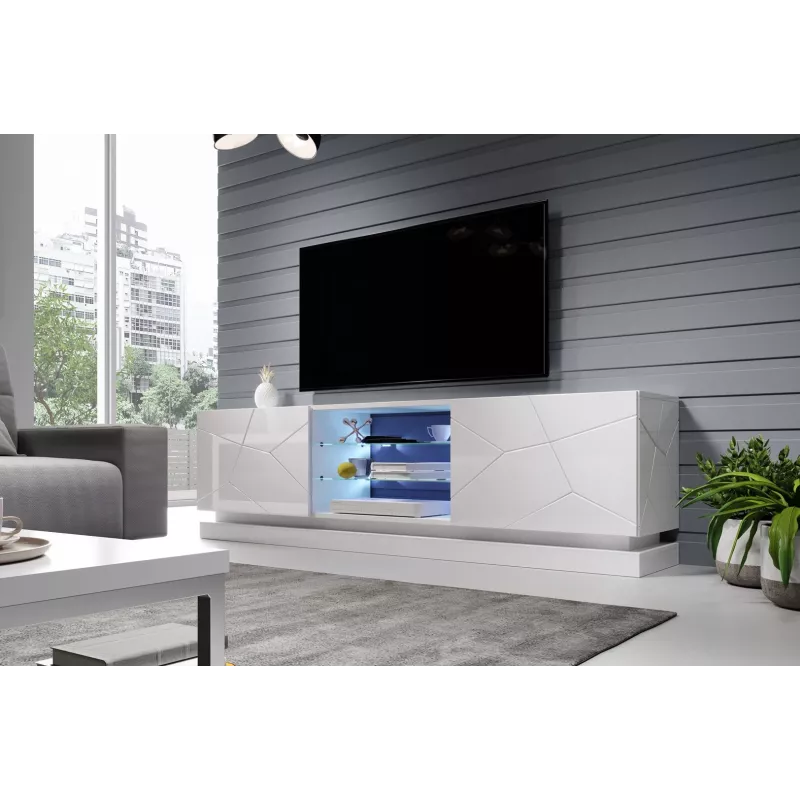 Móvel de TV Cama QIU 200 MDF branco brilhante/branco brilhante