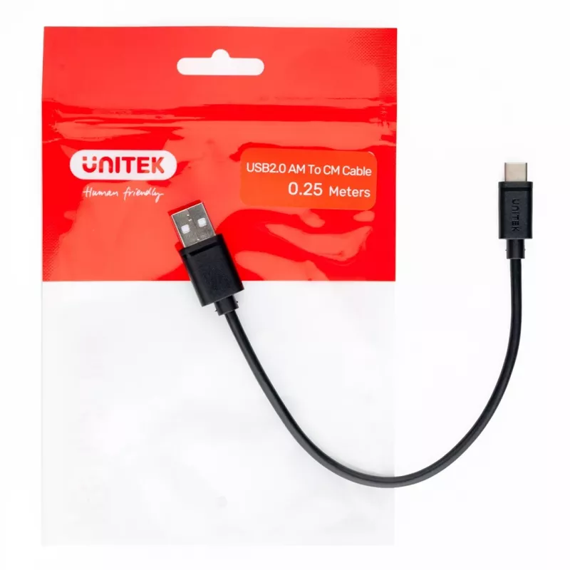 CABO USB UNITEK USB-A — USB-C 25CM, Y-C480BK
