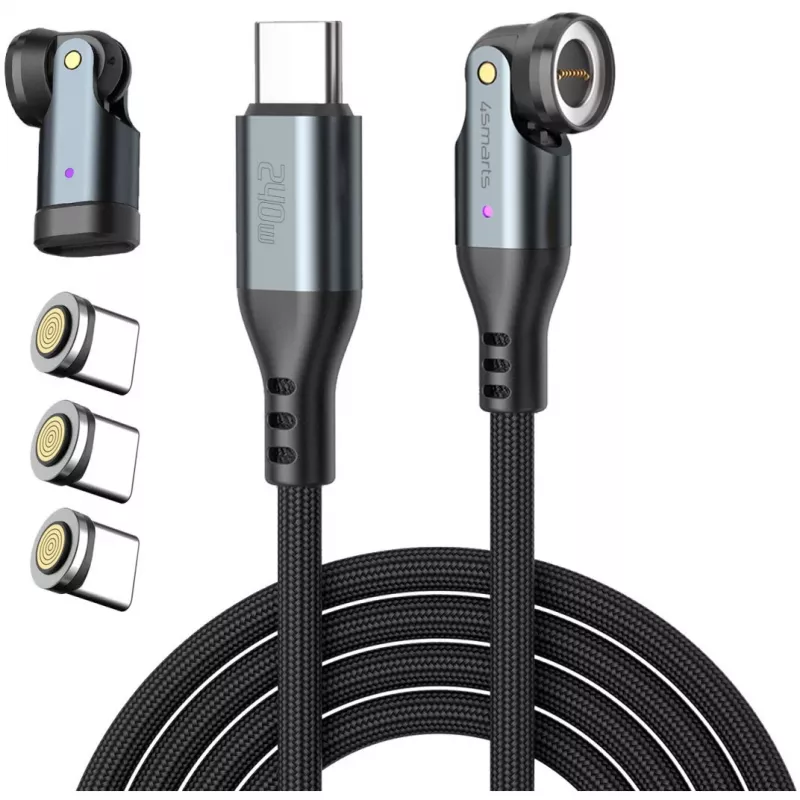 Cabo USB-C 4smarts GravityCord 240W 1,8 m – USB-C para USB-C de alto desempenho para carregamento e dados