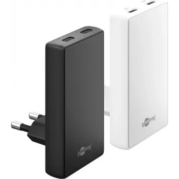 Carregador rápido duplo Goobay USB-C PD GaN 90° Flat 45 W preto - 2x portas (75721)