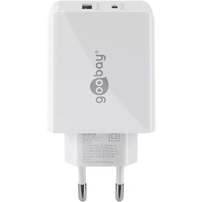 Goobay Carregador Rápido Dual USB-C™ PD (Power Delivery) (30 W) (61674)