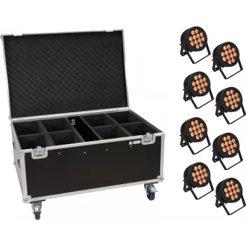 EUROLITE conjunto de 8x LED IP PAR 12x9W SCL Spot com mala com rodas