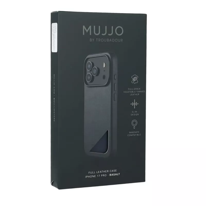 Mujjo Full Leather Case MagSafe capa para iPhone 17 Pro cinzento