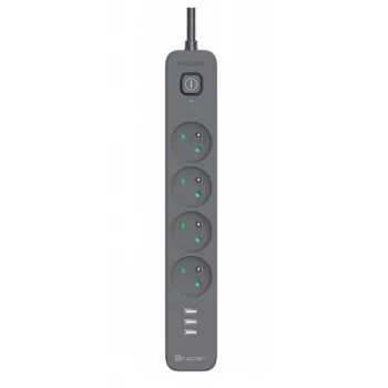 Régua de proteção contra sobretensões Power Line+ mobile ready 1,5 m (4 tomadas + 3x USB-A, 5V 2,4A)