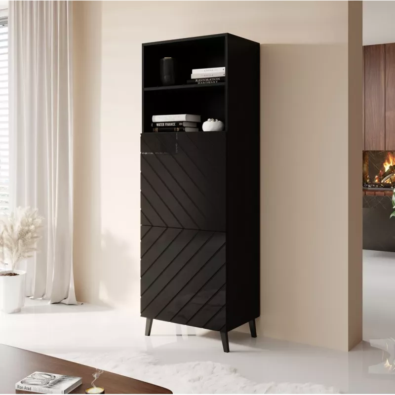 Armário de arrumação Cama Meble ABETO 60×40×176,5 cm preto brilhante, encostado à parede