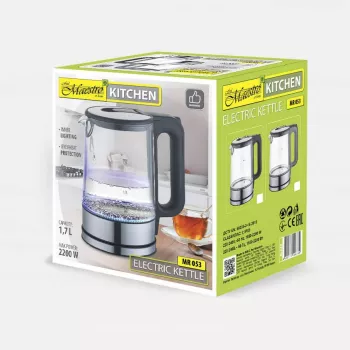 Chaleira elétrica Maestro MR-053 1,7 l 2200 W Corpo de vidro Preto com indicador de nível de água