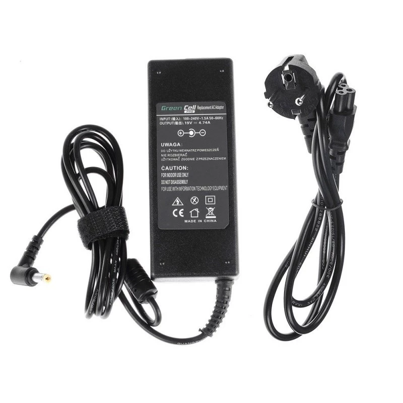Fonte de alimentação para portátil Green Cell AD02P 90W 19V 4,74A AC-DC para interiores preto
