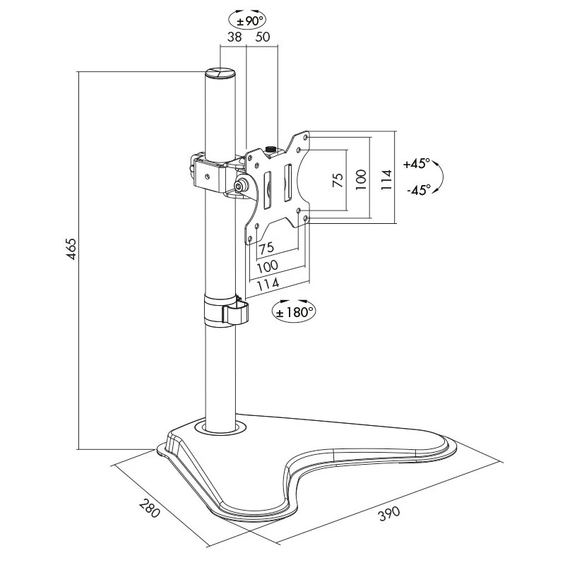 Suporte de monitor LOGILINK BP0044 para ecrãs 33–81,3 cm (13–32 polegadas), VESA 75x75–100x100, máx. 8 kg, secretária, preto
