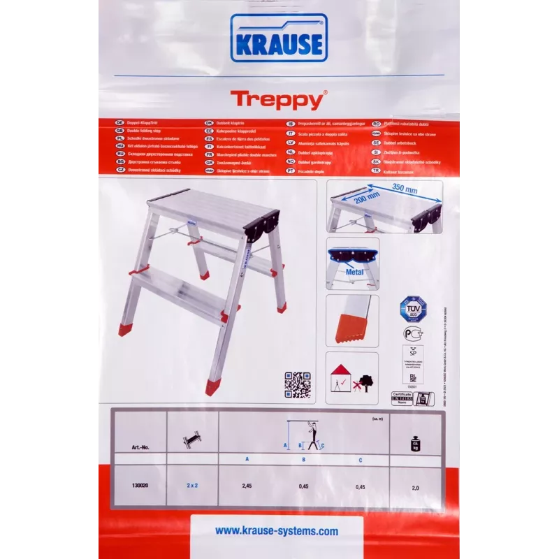 Krause Treppy 130020 escada dobrável de dois lados, 2x2 degraus, prateada